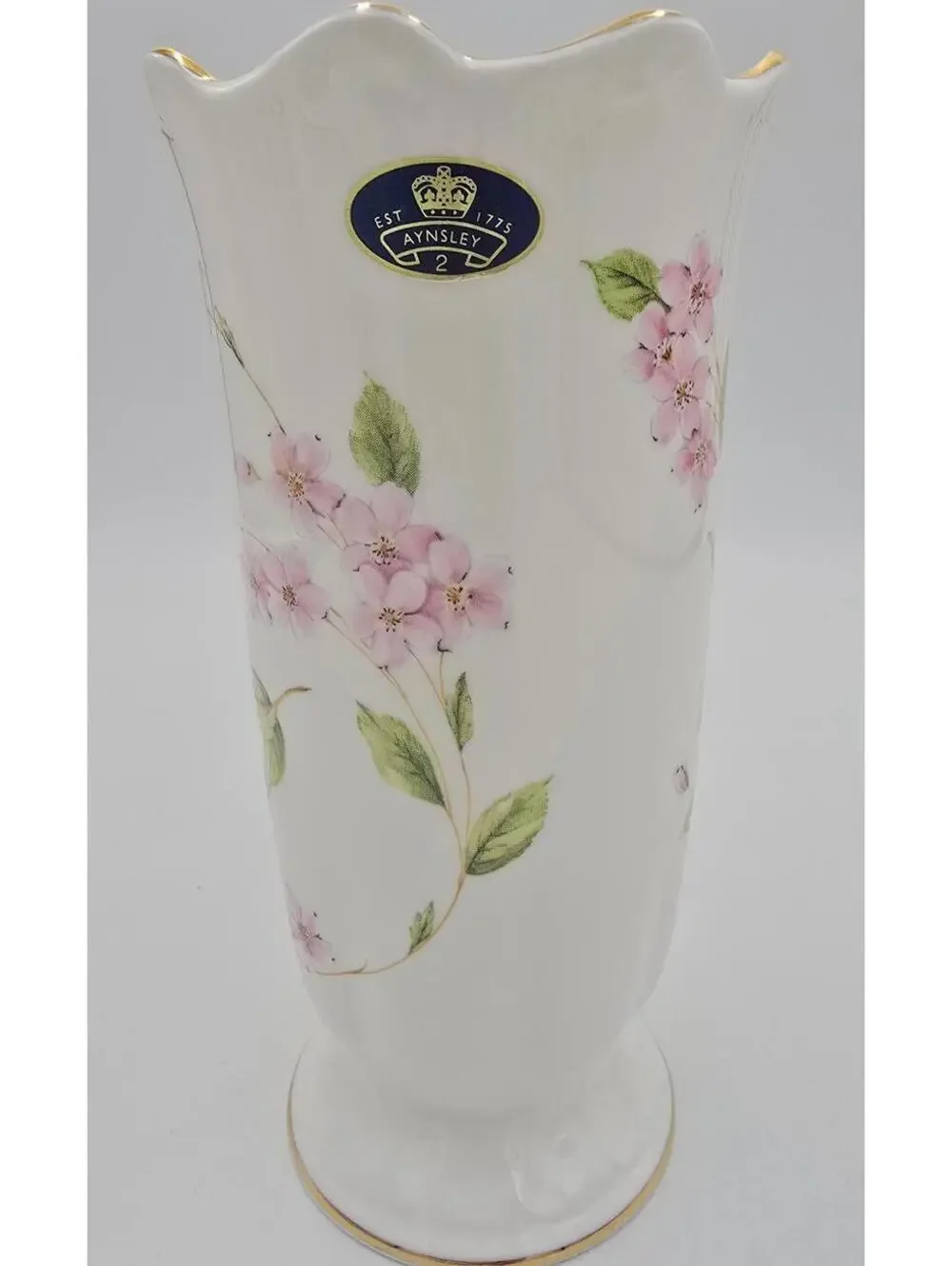 Vintage Aynsley Cherry Blossom Fine Pattern Bone China Vase With Gold Trim 6.5